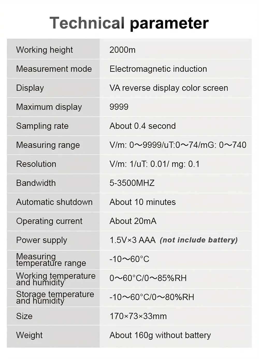 Medidor de campo electromagnético EMF01