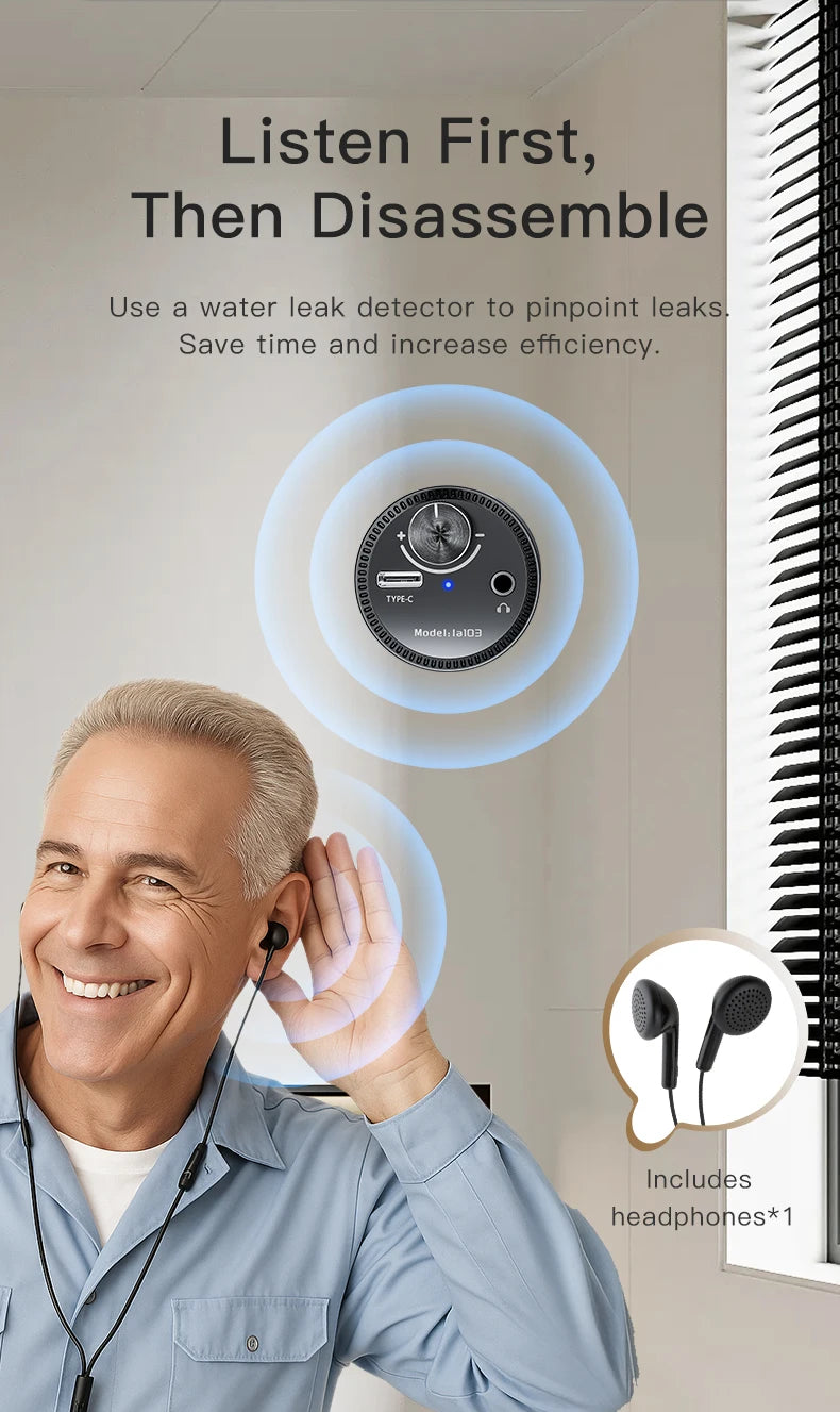 Docreate Mini Leak Detector Sound Amplifier For Home/13000X Audio Magnification/High Sensitivity Sensor/Rechargeable 200mAh