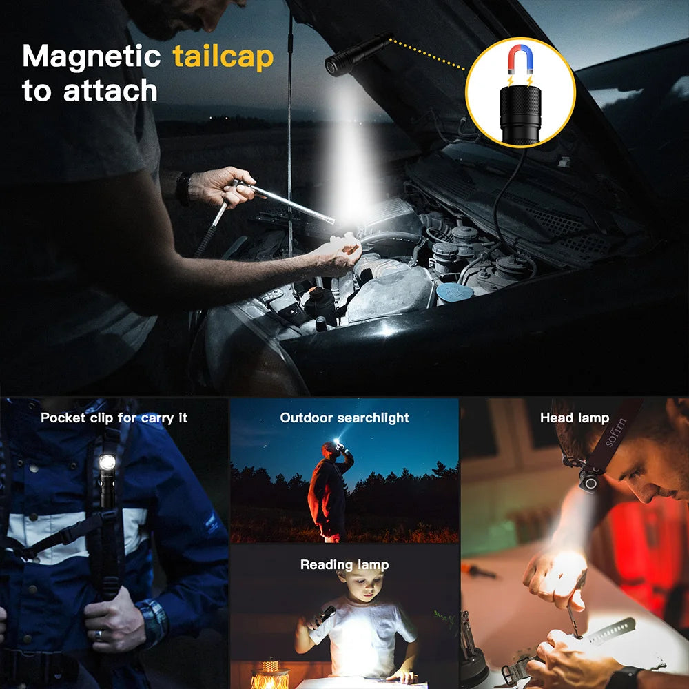 1200lm Rechargeable LED Headlamp with Magnetic Tail Cap