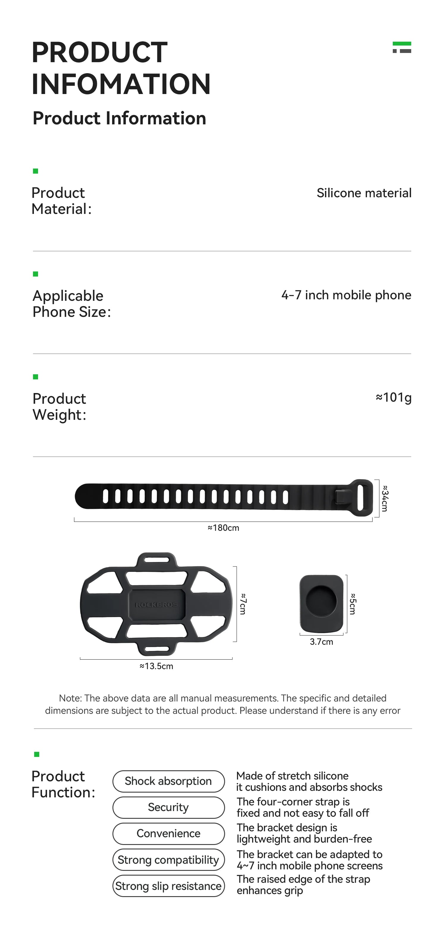 Bicycle Phone Mount Silicone Quick Release Handlebar Holder