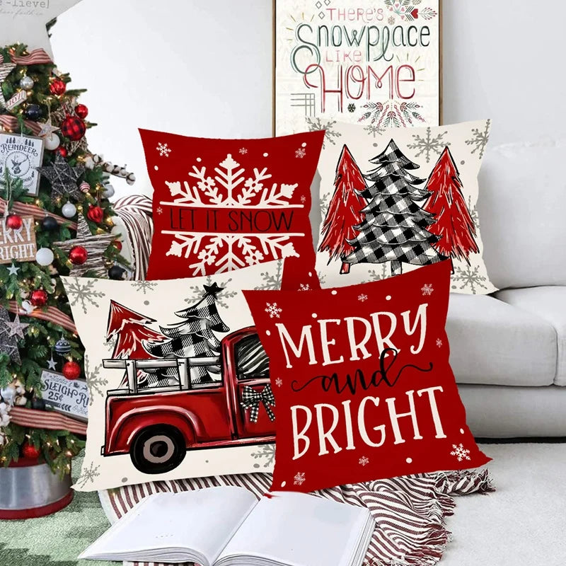 4pcs Christmas Pillow Covers 45x45cm Pillowcases Navidad Xmas Throw Pillow Covers For Home Sofa Couch Christmas Decorations 2025 