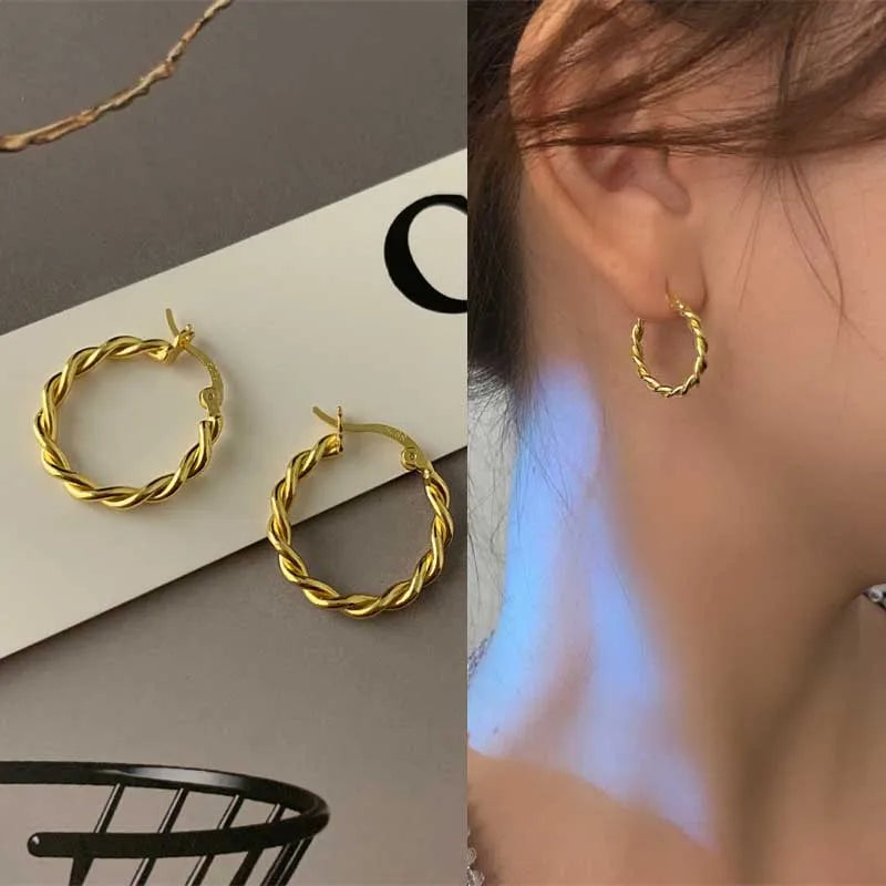 Vintage Metal Hoop Earrings with Irregular Wave Design