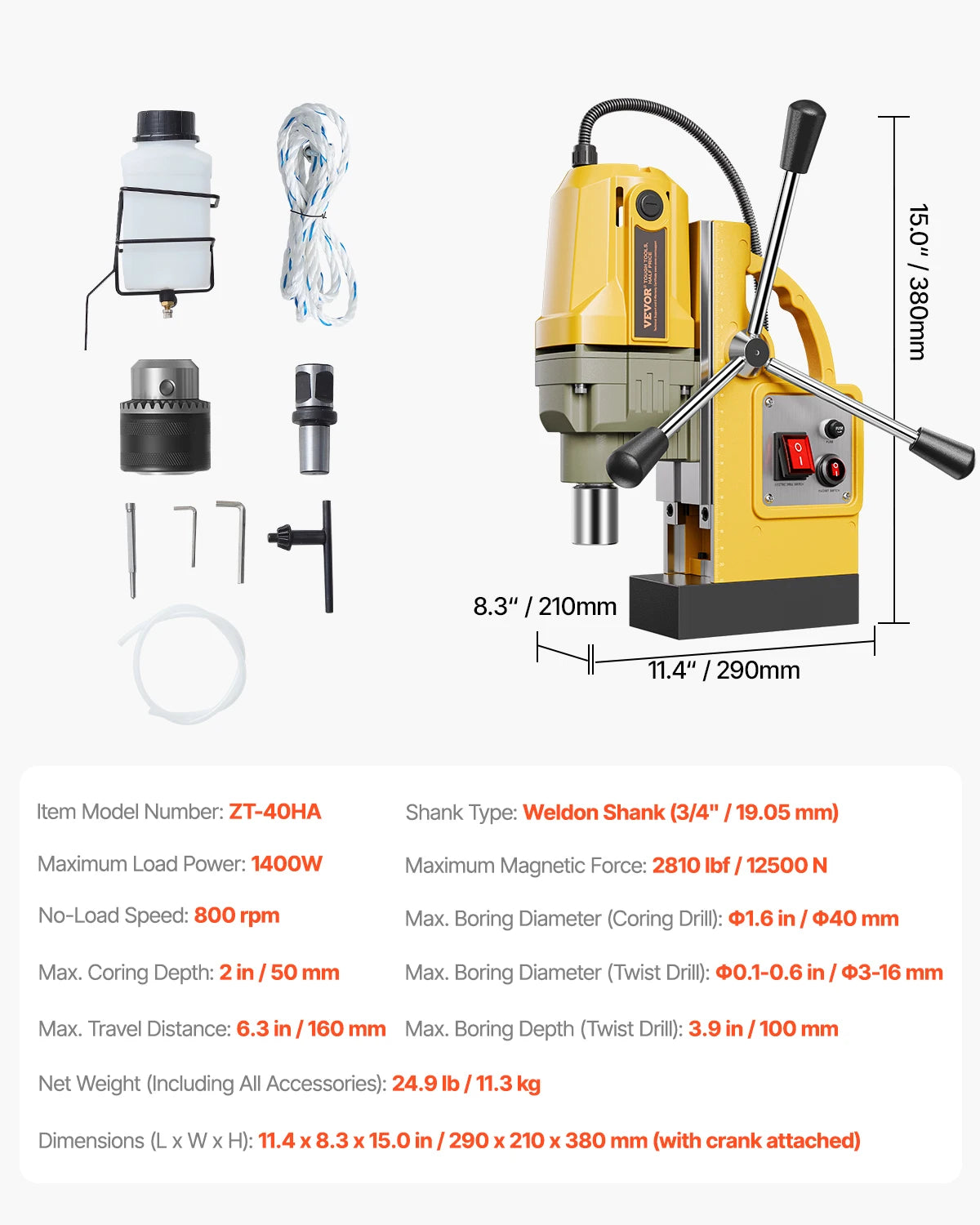 Magnetic Drill Press 1400W Core Drill 50mm Boring Capacity