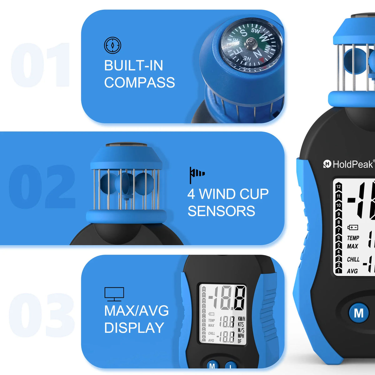 Anemometru cu cupă BT-876A cu busolă