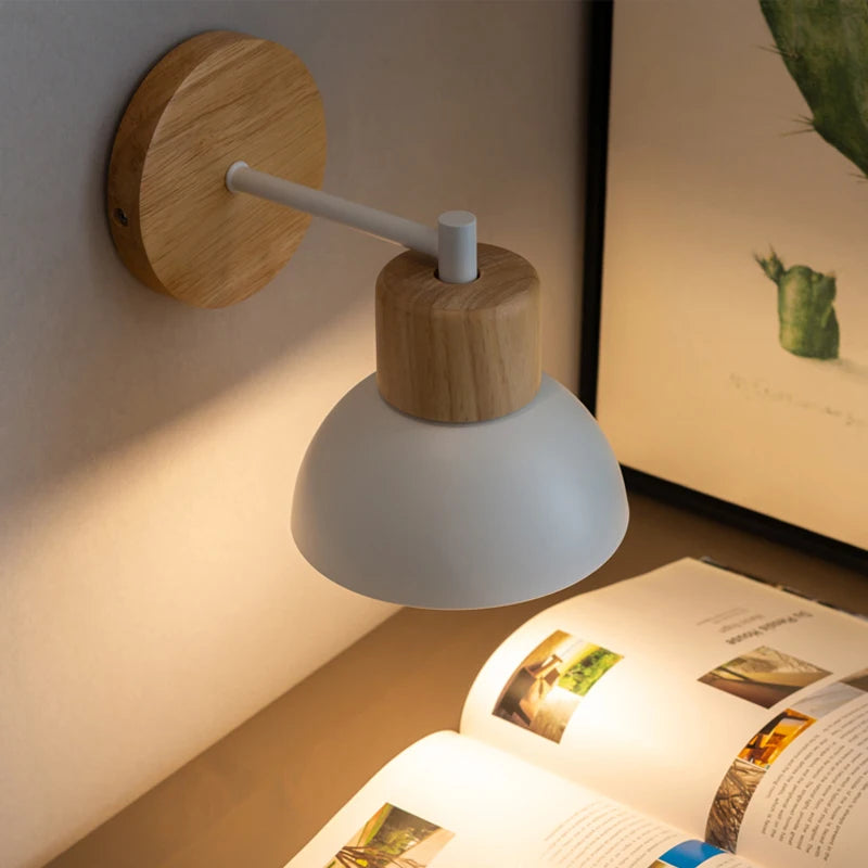 Wood-and-Metal E27 Wall Light, Warm-White Bulb Options