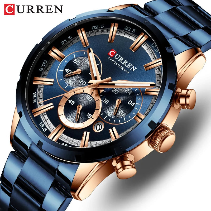 CURREN Men Watch Top Brand Luxury Sports Quartz Mens Watches Full Steel Waterproof Chronograph Wristwatch Men Relogio Masculino 