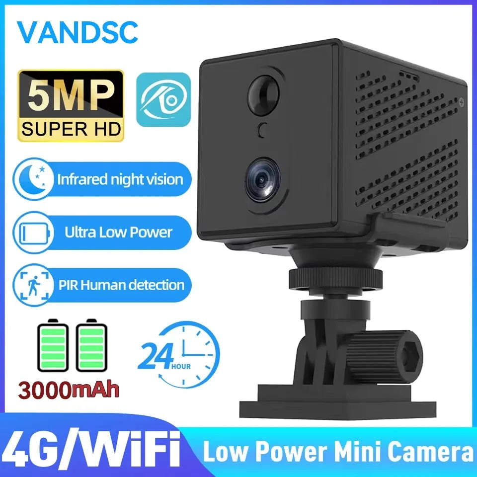 5MP HD 4G Or WiFi Mini Camera Indoor Night Vision Surveillance Security Monitoring 3000mAh Battery Low Power Home Cam