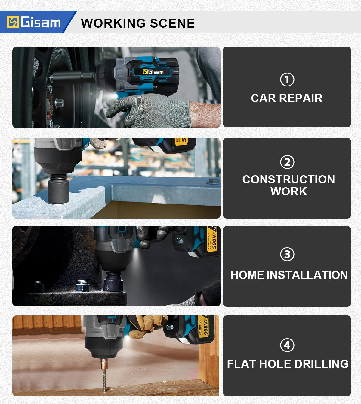 Gisam 2800N.M bezkefkový elektrický kľúč pre batérie Makita 18V