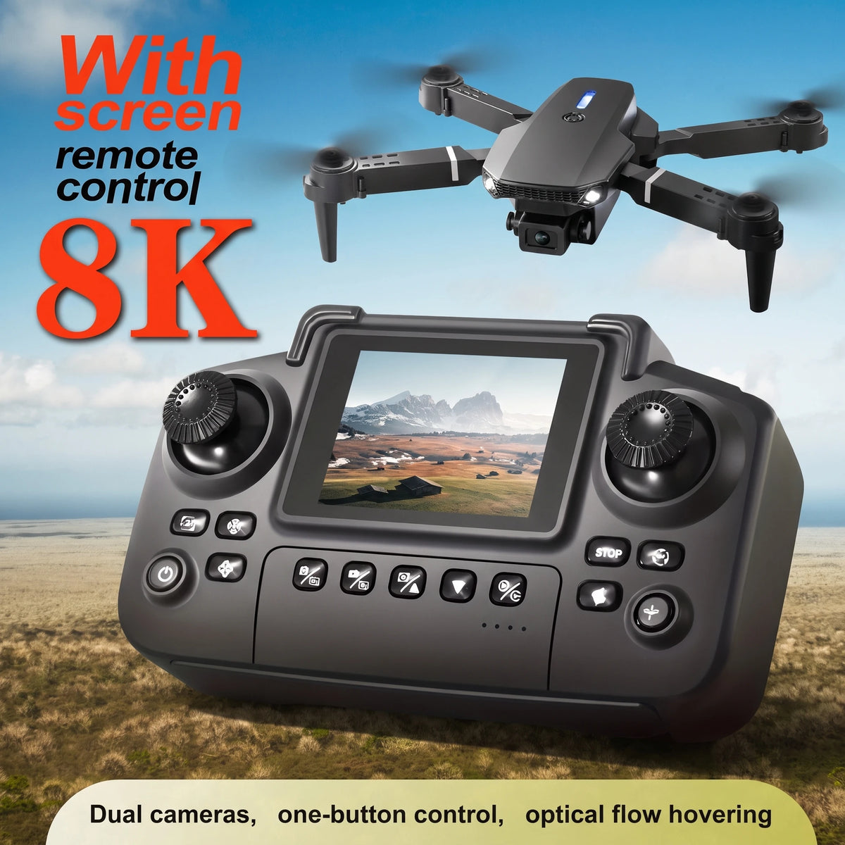 Drone RC pliable à double caméra avec télécommande écran