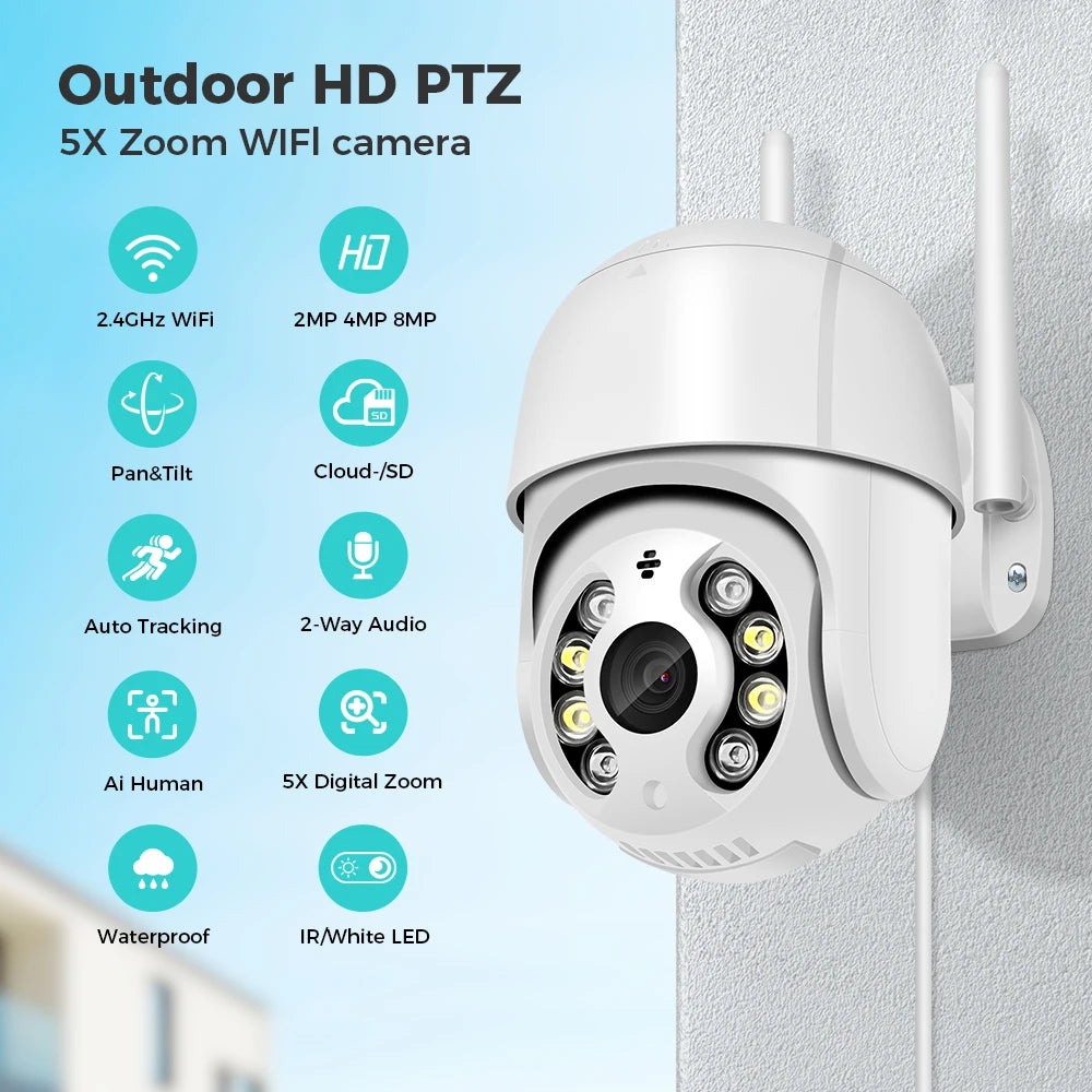 8MP 4K WiFi PTZ IP Camera with Auto Tracking and Two-Way Audio