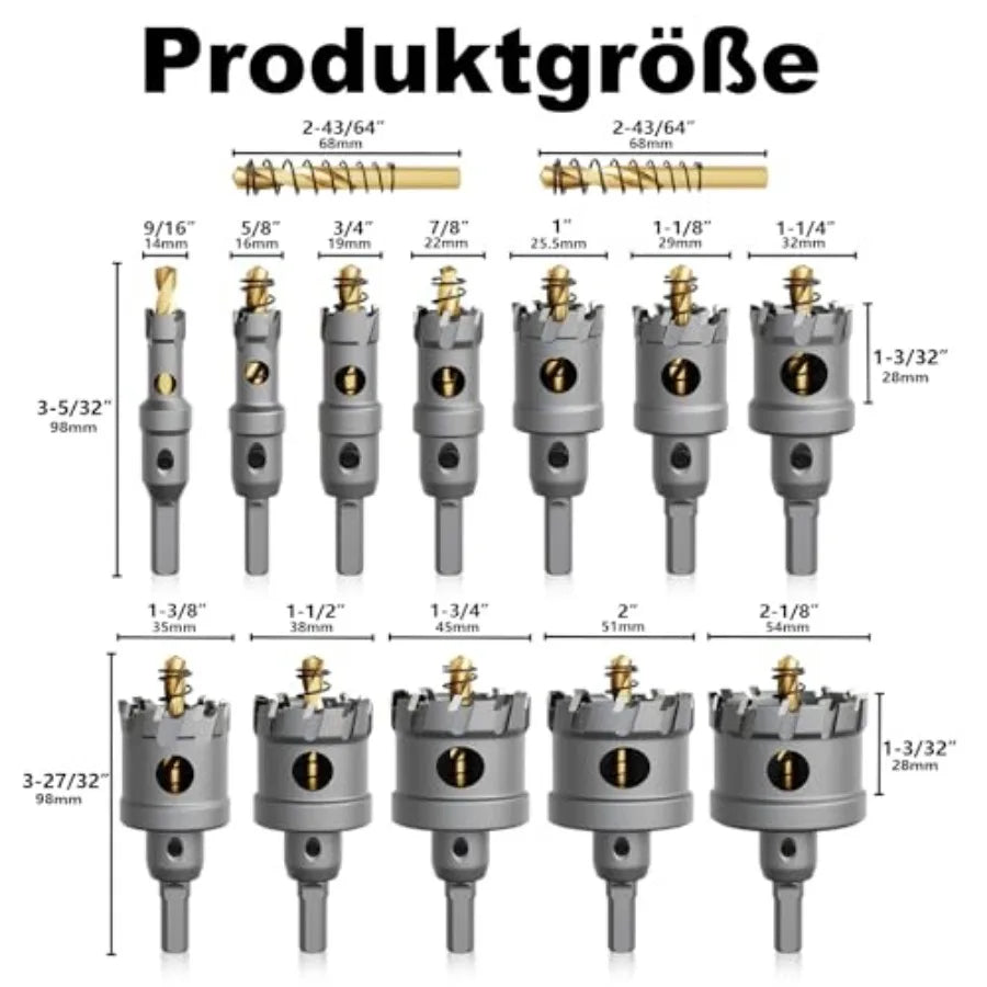14-Piece Carbide Hole Saw Drill Bit Set for Metal and Steel