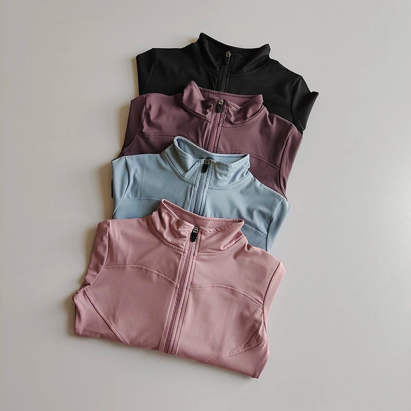 Outdoor Sports Long Sleeved Women Slim Yoga Clothes Quick Dry Zipper Cardigan Stand Up Collar Jacket Running Fitness Jacket Top 