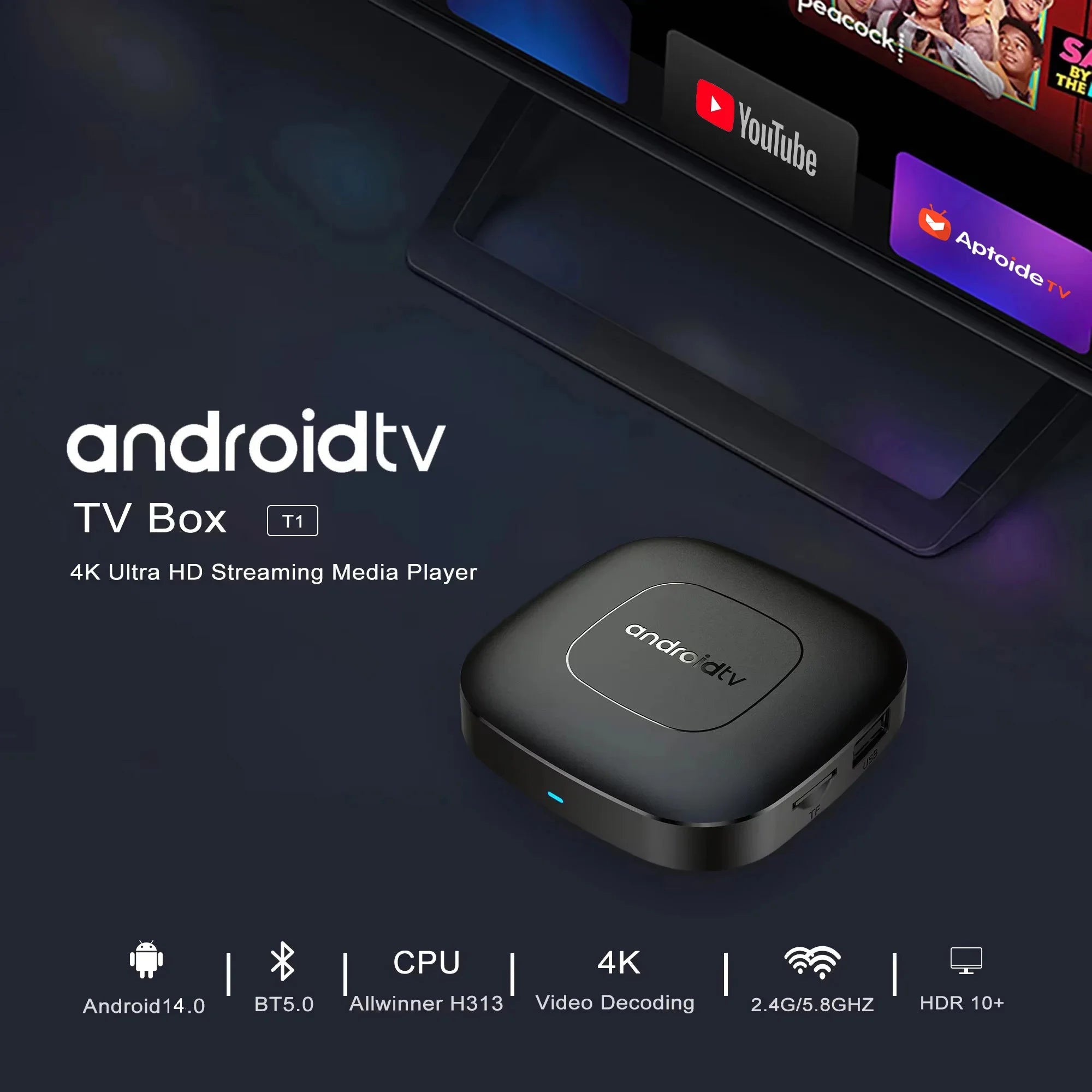 Android13 Smart Home Theater TV Box AllwinnerH313 Google Assistant Netflix Streaming Bluetooth Media Player 2G16G 2.4G5G Wifi T1 