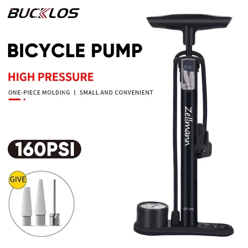 BUCKLOS sykkelpumpe, 160 PSI luftpumpe med trykkmåler, adapter for Schrader- og Presta-ventiler, hånd- og gulvpumpe med høyt trykk til sykkel