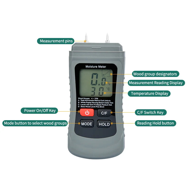 MT01 Pin-Type Wood Moisture and Temperature Meter