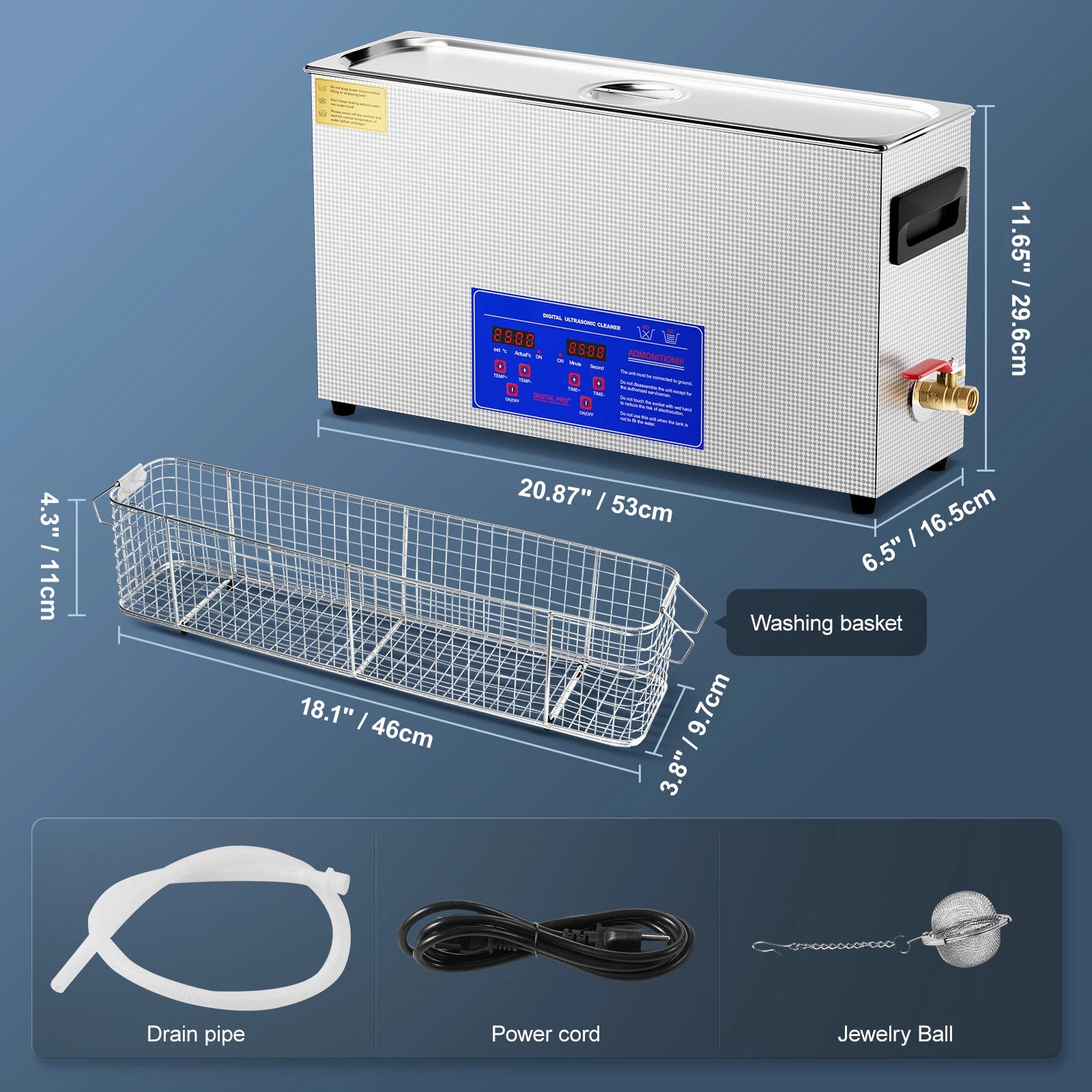 Curățător ultrasonic 10L 40kHz 300W cu încălzitor și cronometru