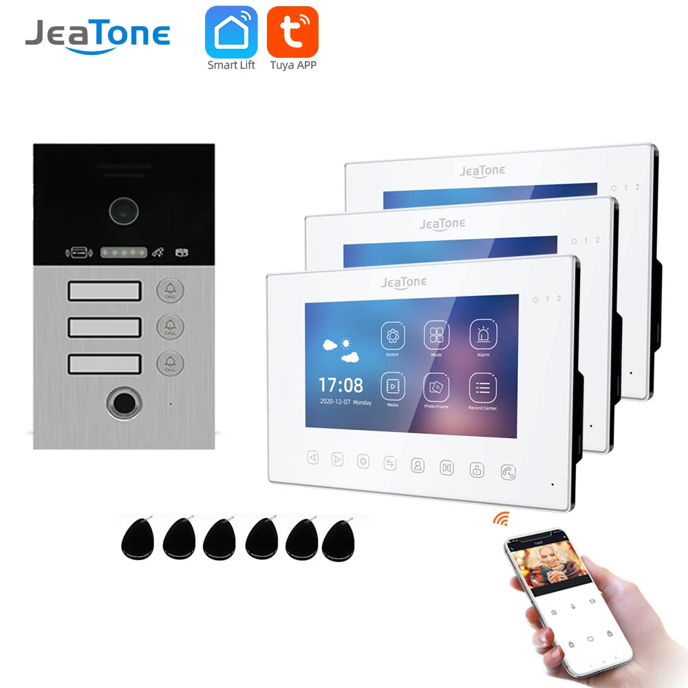 Jeatone 1080P 7Inch Monitor Screen Tuya WiFi Fingerprint Video Intercom Home Door Phone Camera with ID Cards Unlock Spy-shop.com