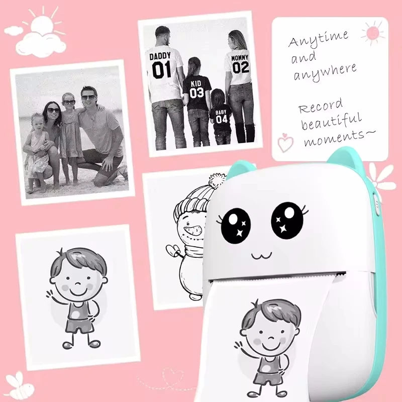 Portable thermal printer mini cat print photo pocket thermal label printer 58mm printing wireless Bluetooth Android iOS printers 