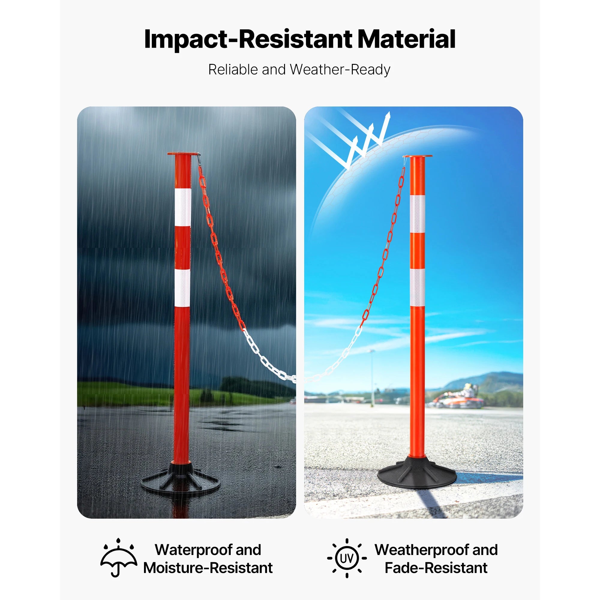 SucceBuy 2/3/4/6/12 Pack Traffic Delineator Posts 34/45 in with Weighted Base Reflective Strips for Construction Site Parking