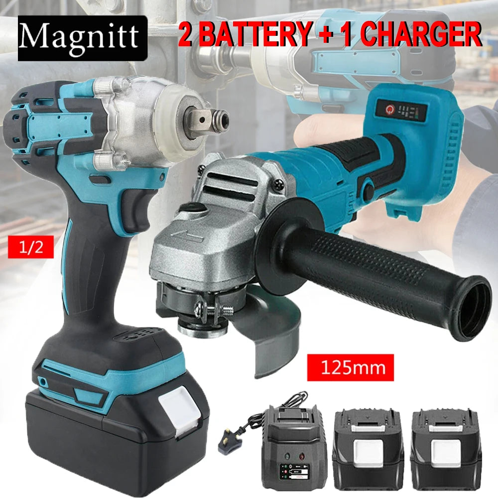 125mm Brushless Electric Angle Grinder and Impact Wrench Combo Kit