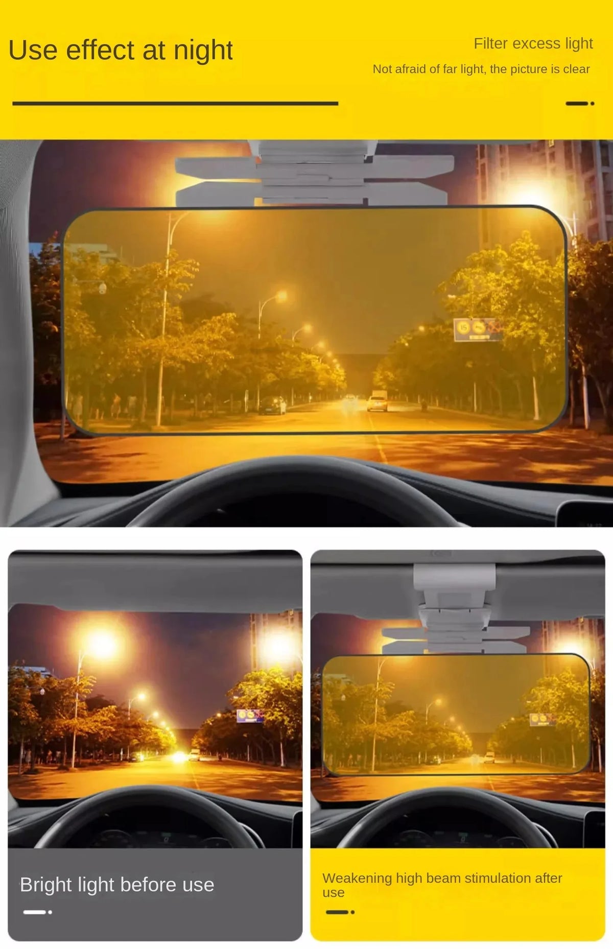 Clip-On Car Sun Visor Extension with Grey & Yellow Panels