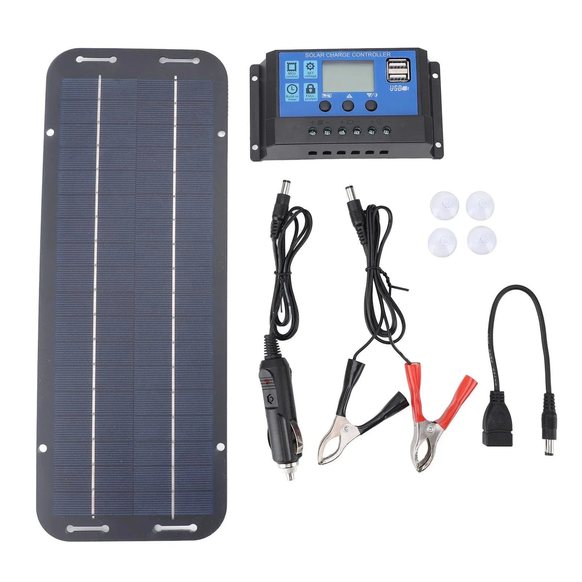Cargador de panel solar monocristalino para batería, cargador de goteo/auxiliar de 12V, panel solar, controlador solar, cargador para coche, furgoneta, barco, kit