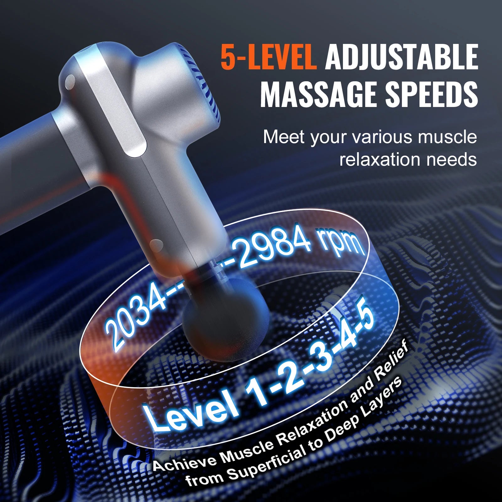 Mini massagepistol med 5 hastigheder og 6 hoveder til dyb muskelafslapning