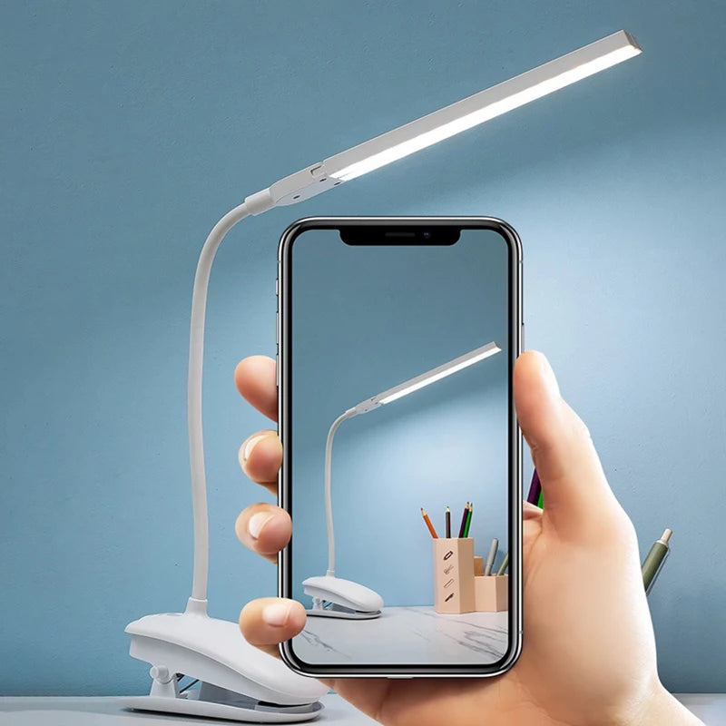 LED Clip Reading Lamp with Two Heads and Touch Dimming
