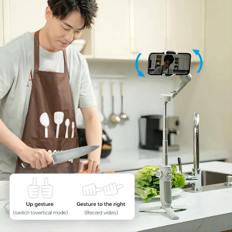 FeiyuTech VB4 3-tengelyes gimbal stabilizátor iPhone & Android számára, beépített selfie pálca, összecsukható kialakítás a vloggoláshoz, arcfelismerés