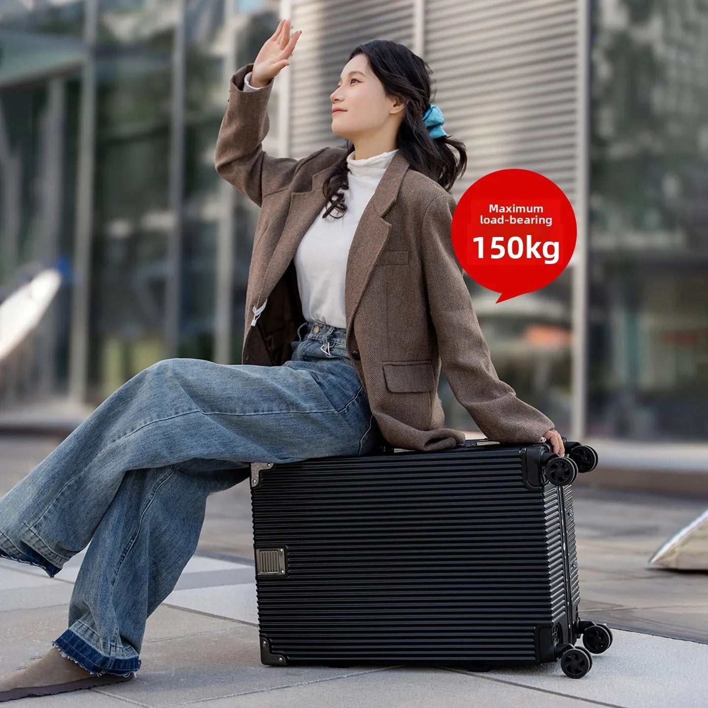 Aluminum Frame Suitcase with Silent All-Terrain Wheels and Cup Holder