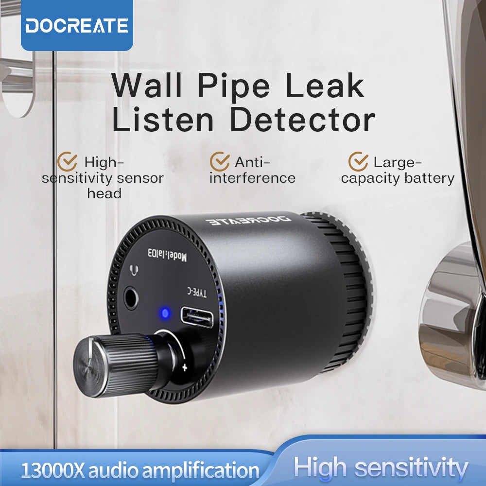 Docreate Mini Leak Detector Sound Amplifier For Home/13000X Audio Magnification/High Sensitivity Sensor/Rechargeable 200mAh
