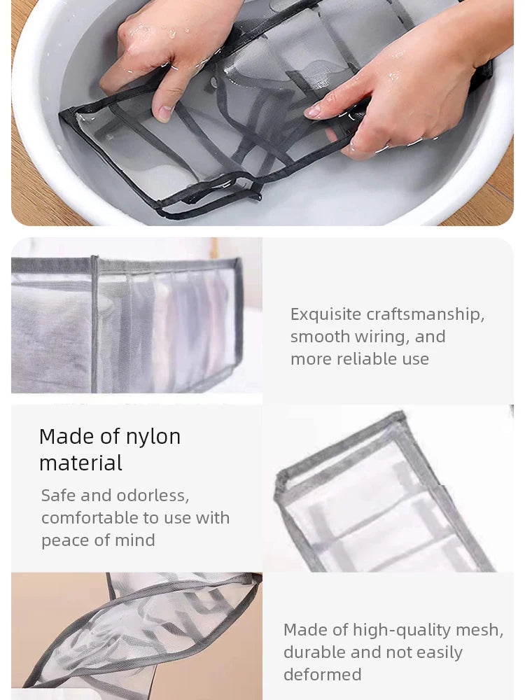11 Compartment Home Collapsible Underwear Storage Box Nylon Organizing Dormitory Storage Bra Organizing Breathable Mesh Bag 