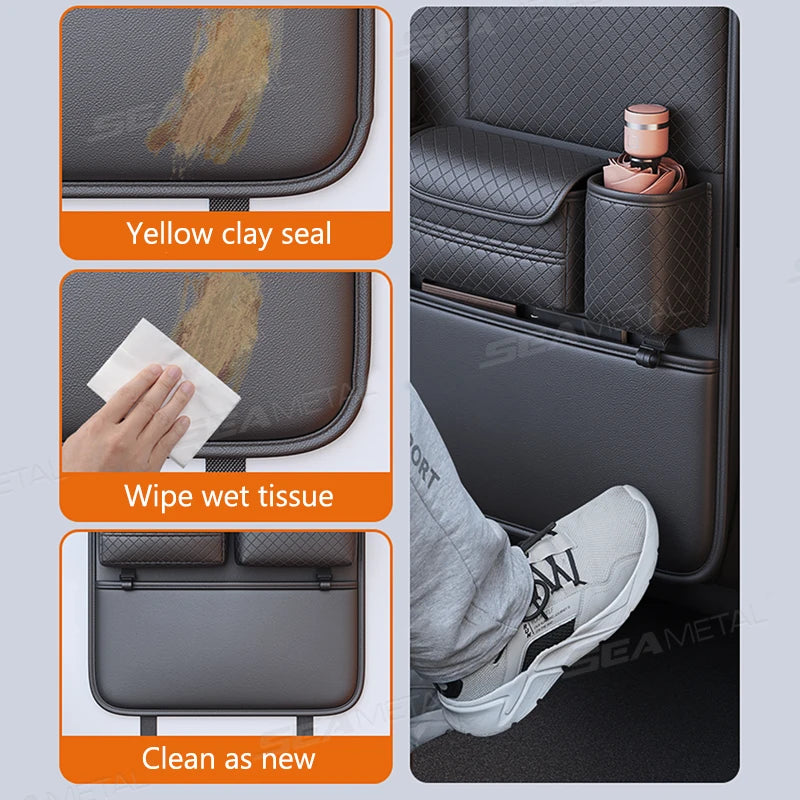 SEAMETAL Luxury Car Seat Back Storage Bag Multifunction Backseat Organizer Storage Pocket Wear-Resistant Seat Anti Kick Guard