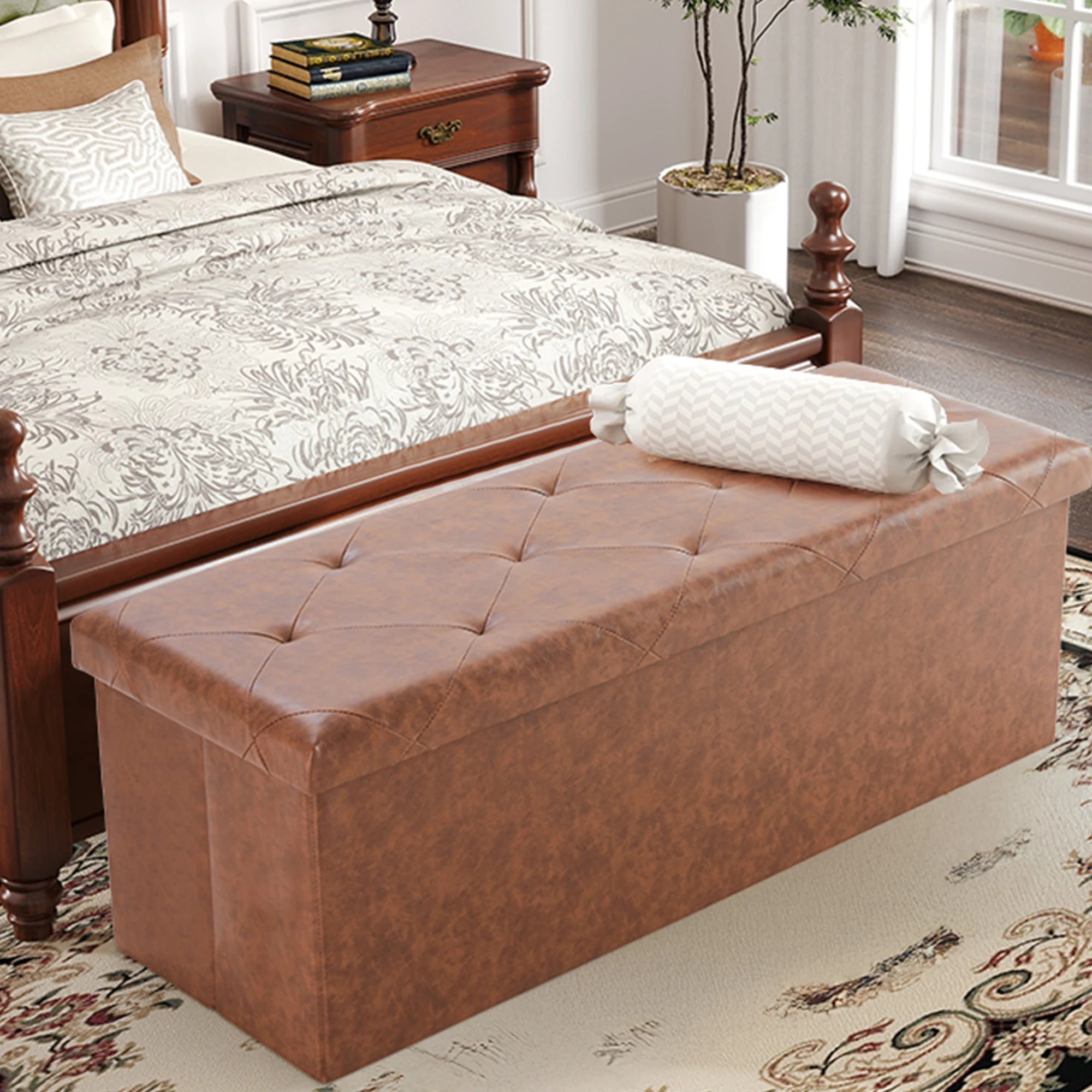 43'' Storage Ottoman Bench with Leather Seat, 660 lb Capacity