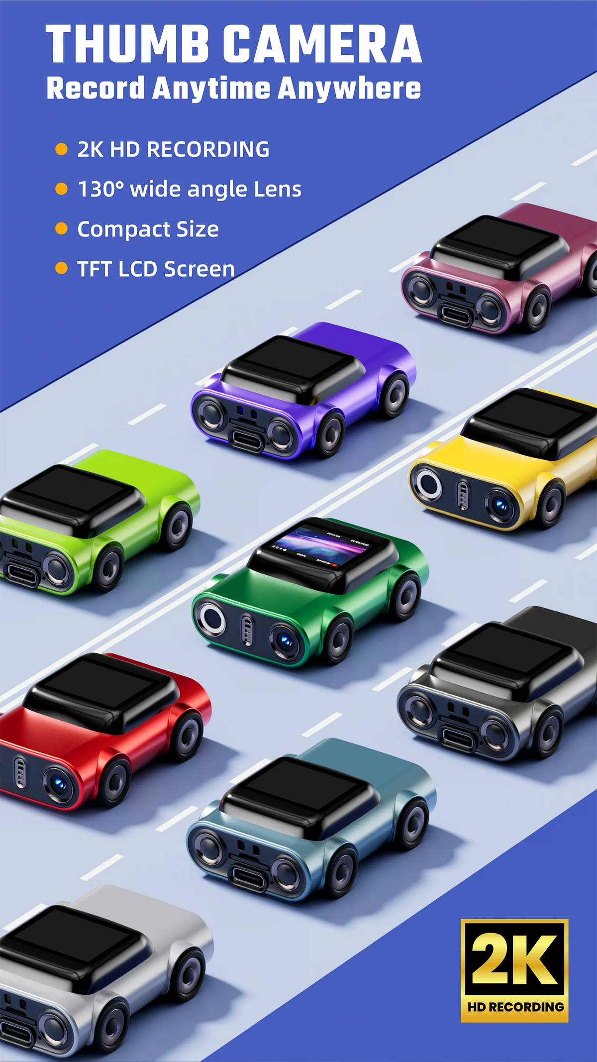 Caméra mini clé USB 2K HD avec écran LCD