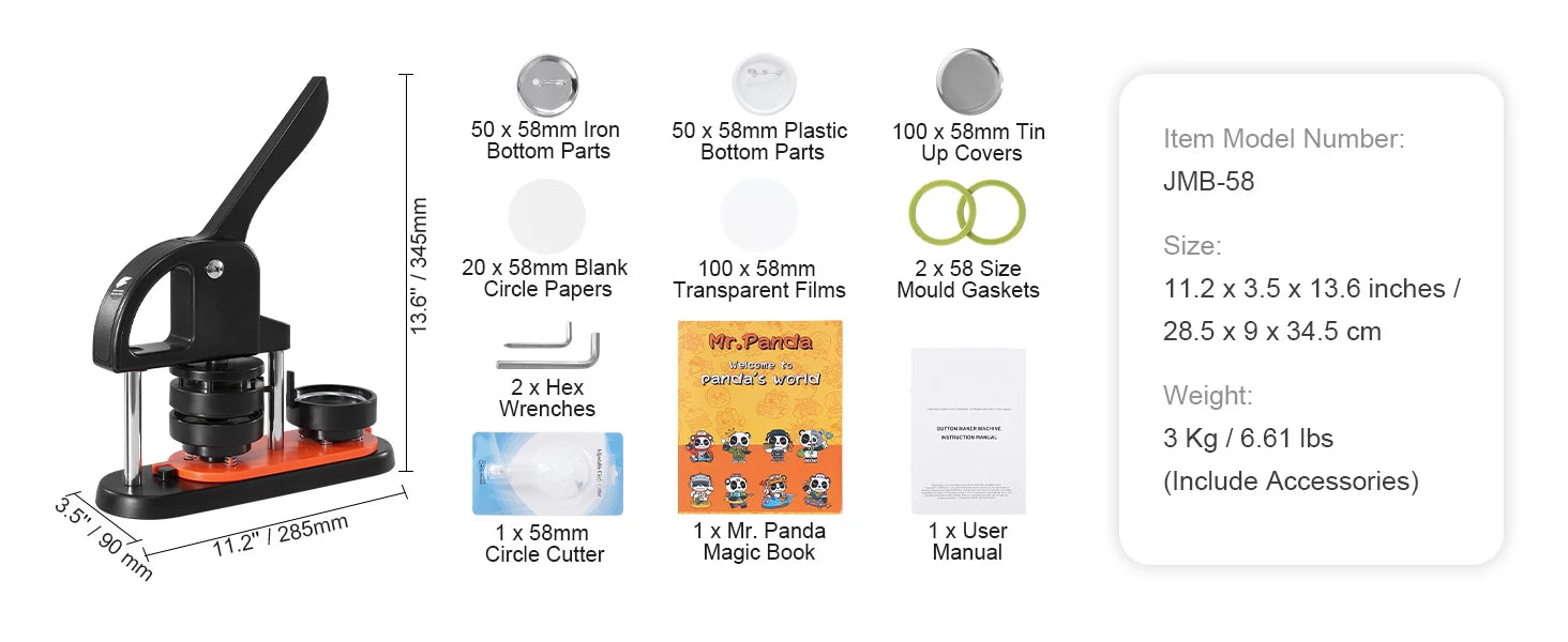 Button Maker Machine Kit with 25/32/58mm Molds & Accessories