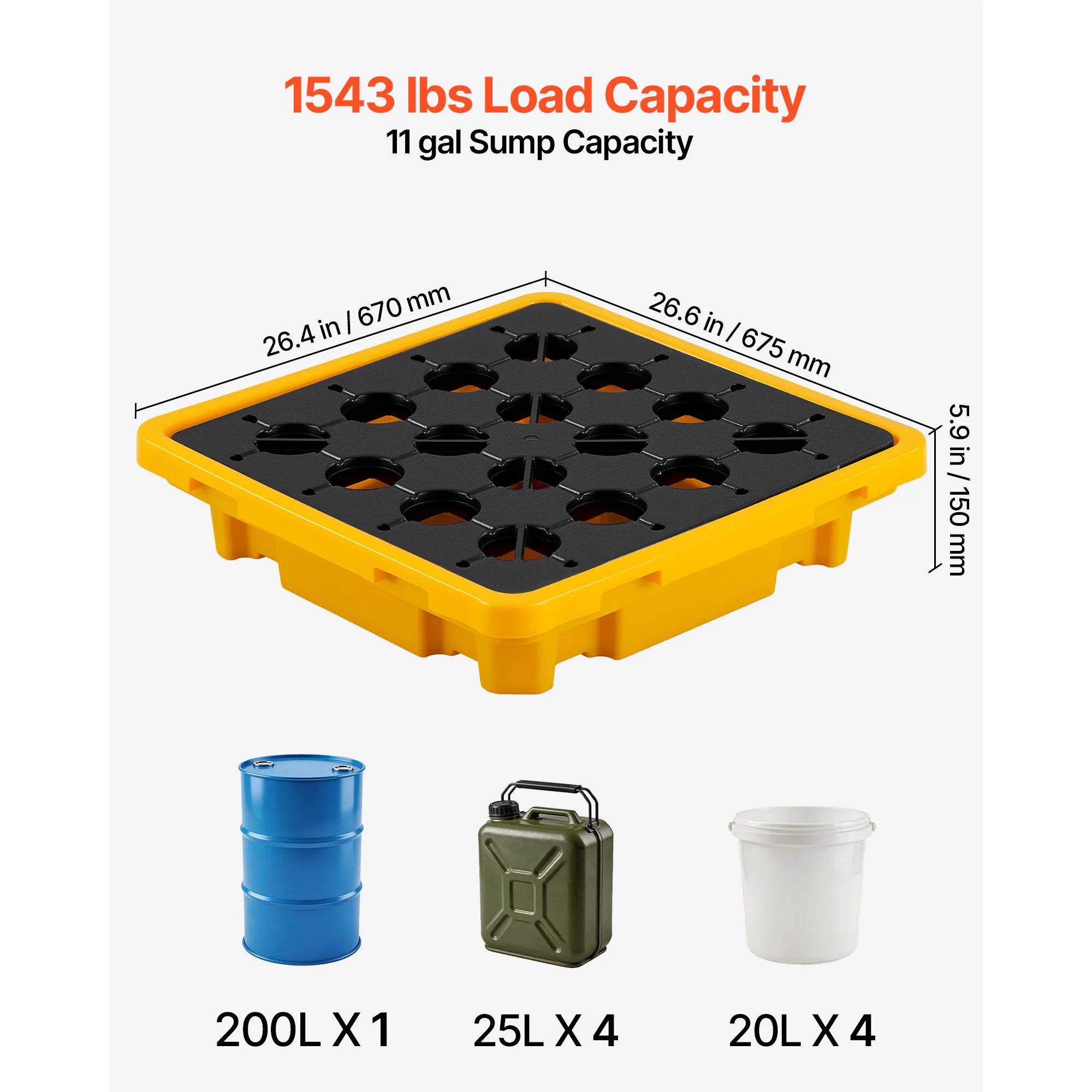Paleta na zachytávanie rozliatych kvapalín s odtokom pre 1–4 sudy (11,4–31 gal)