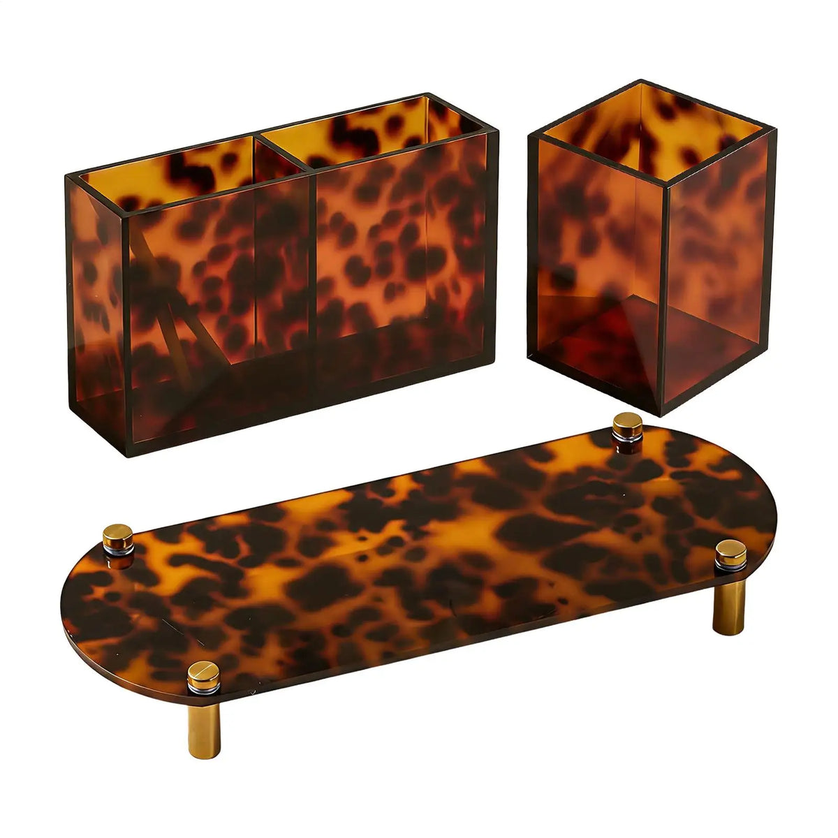Tortoise-Print Vanity and Countertop Organizer Tray