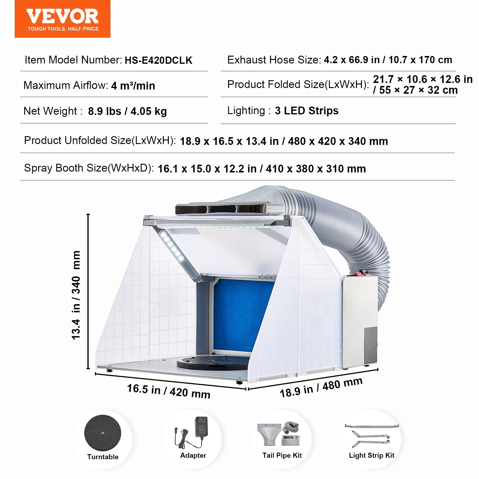 Draagbare Airbrush Spuitcabine met Dubbele Ventilatoren, LED-verlichting en Slang