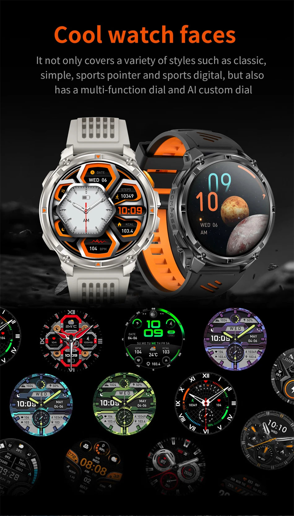 Smartwatch con chiamata Bluetooth all'aperto con bussola e GPS collegato al telefono