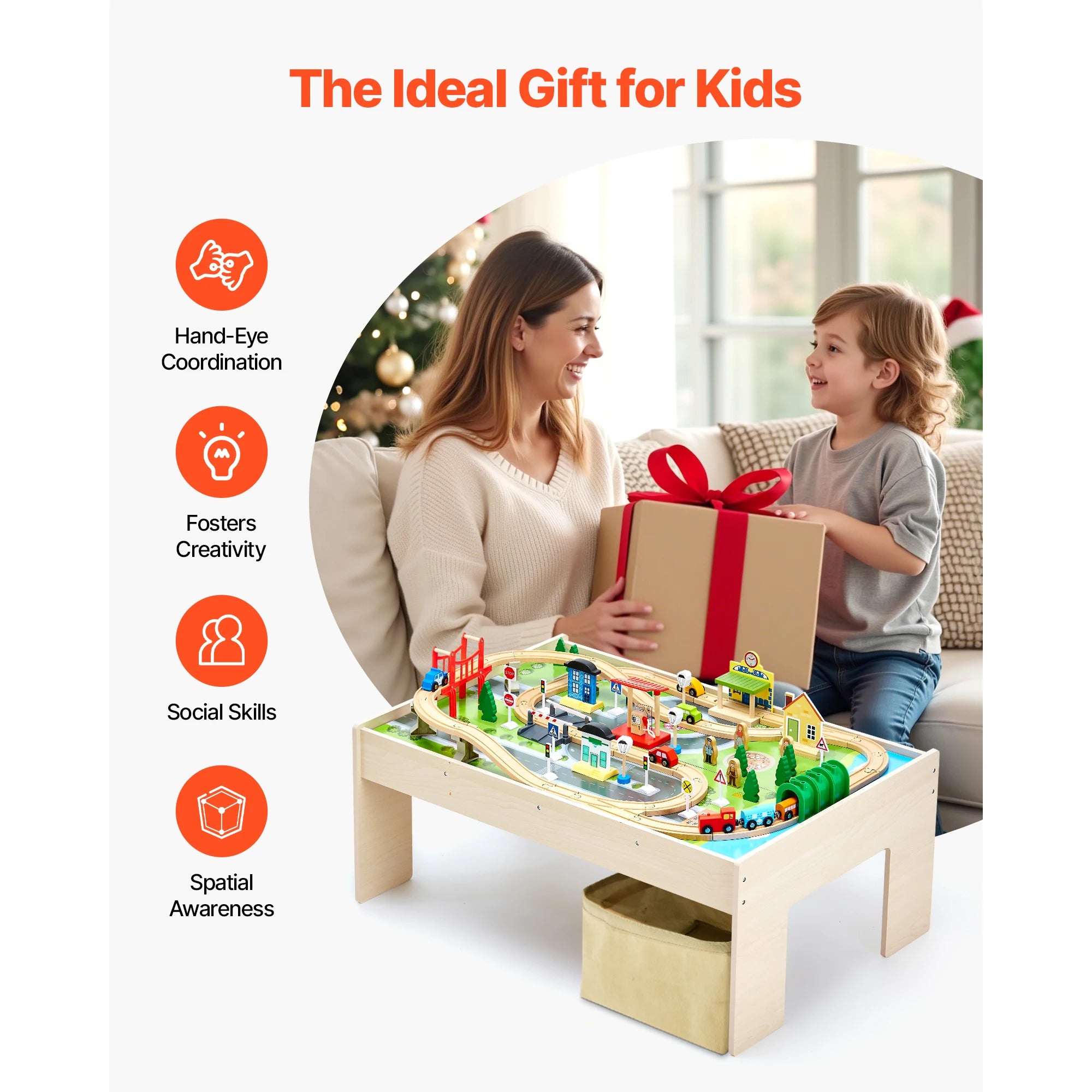 Kids Wooden Train Table Set with Storage & Double-Sided Play Surface