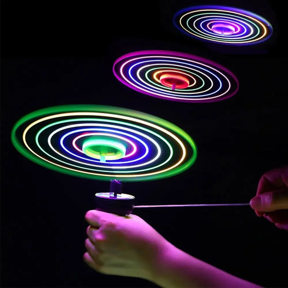 Kids Luminous Flying Disc Propeller Toys LED Lighting Pull String Flying UFO Toy Spinning Top Outdoor Game Sports Toy Gift 