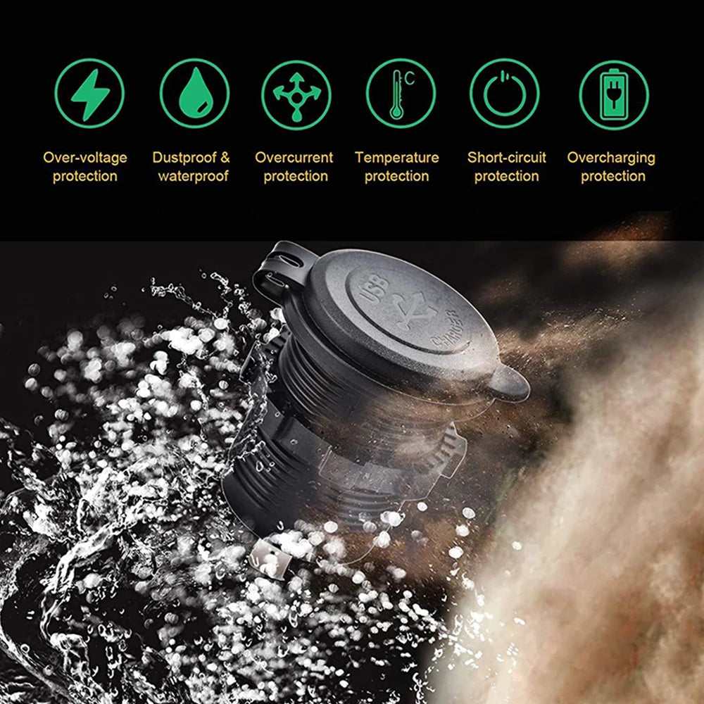 100W USB Car Charger Socket with Dual QC3.0, USB-C PD, Voltmeter and Touch Switch