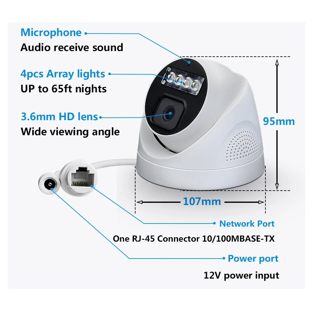 4K 8MP PoE IP Dome Security Camera with Audio and Color Night Vision