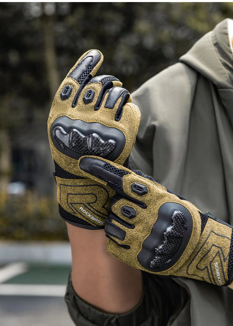 Luvas Táticas com Ecrã Tátil ROCKBROS Luvas de Motocross Luvas de Condução com Proteção Rígida para os Nós dos Dedos Luvas de Moto de Dedo Inteiro para Corrida