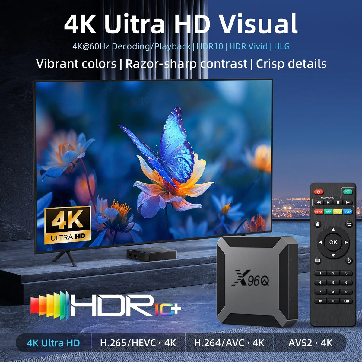 X96Q Android 10 TV Box Allwinner H313 Quad Core 4K Smart Media Player 1GB 2GB RAM 8GB 16GB ROM WiFi Ethernet AV Output Set Top Box for Old TV IPTV Receiver