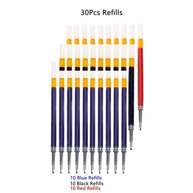 13/30pcs Retractable Gel Pens Set Black/Red/Blue Ink Ballpoint for Writing Refills Office Accessories School Supplies Stationery 