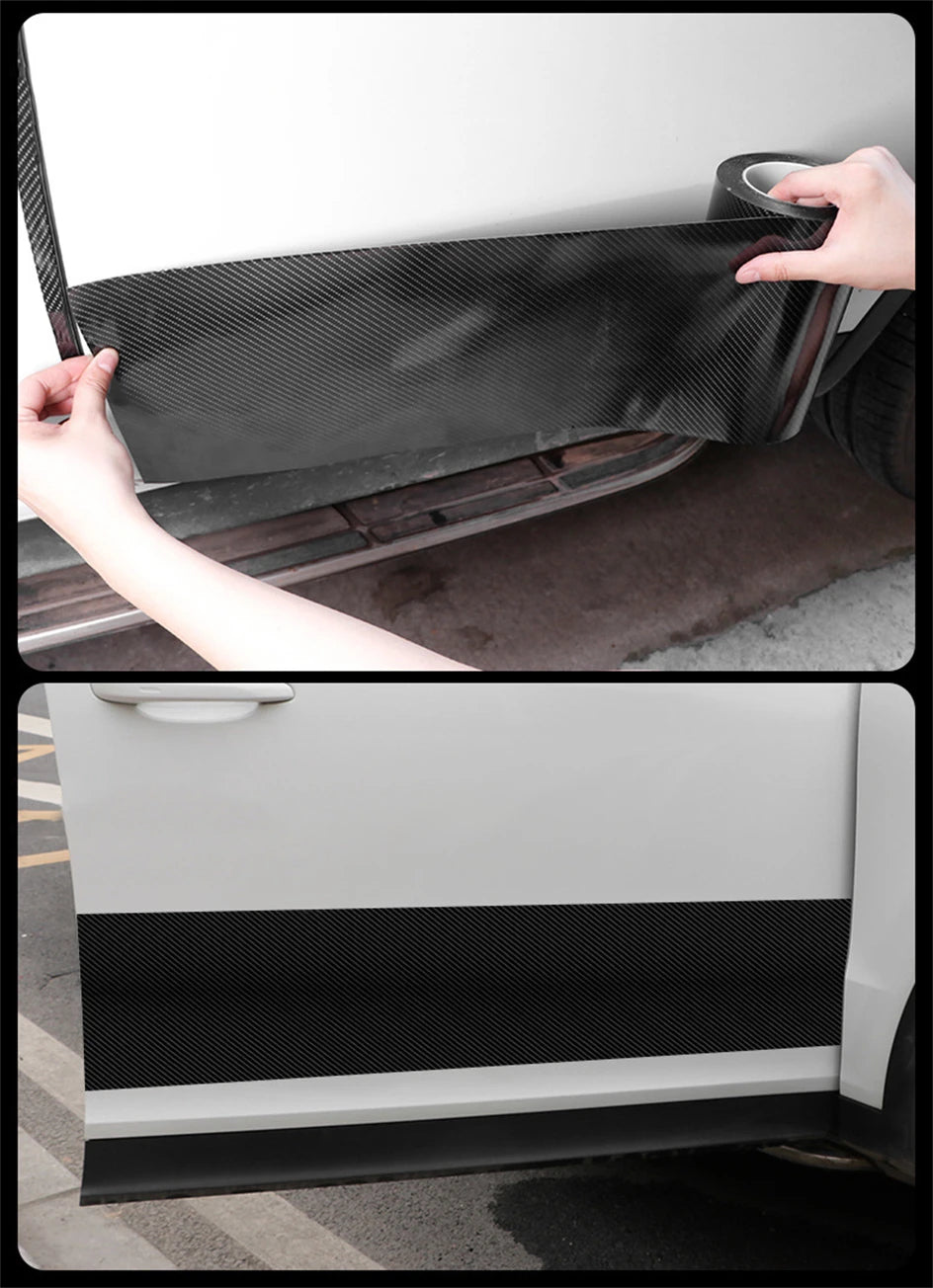Car Door Edge Guards Door Sill Protector Black Waterproof 3D Carbon Fiber Anti Collision Film Scratch Cover Strip Stickers Tape 
