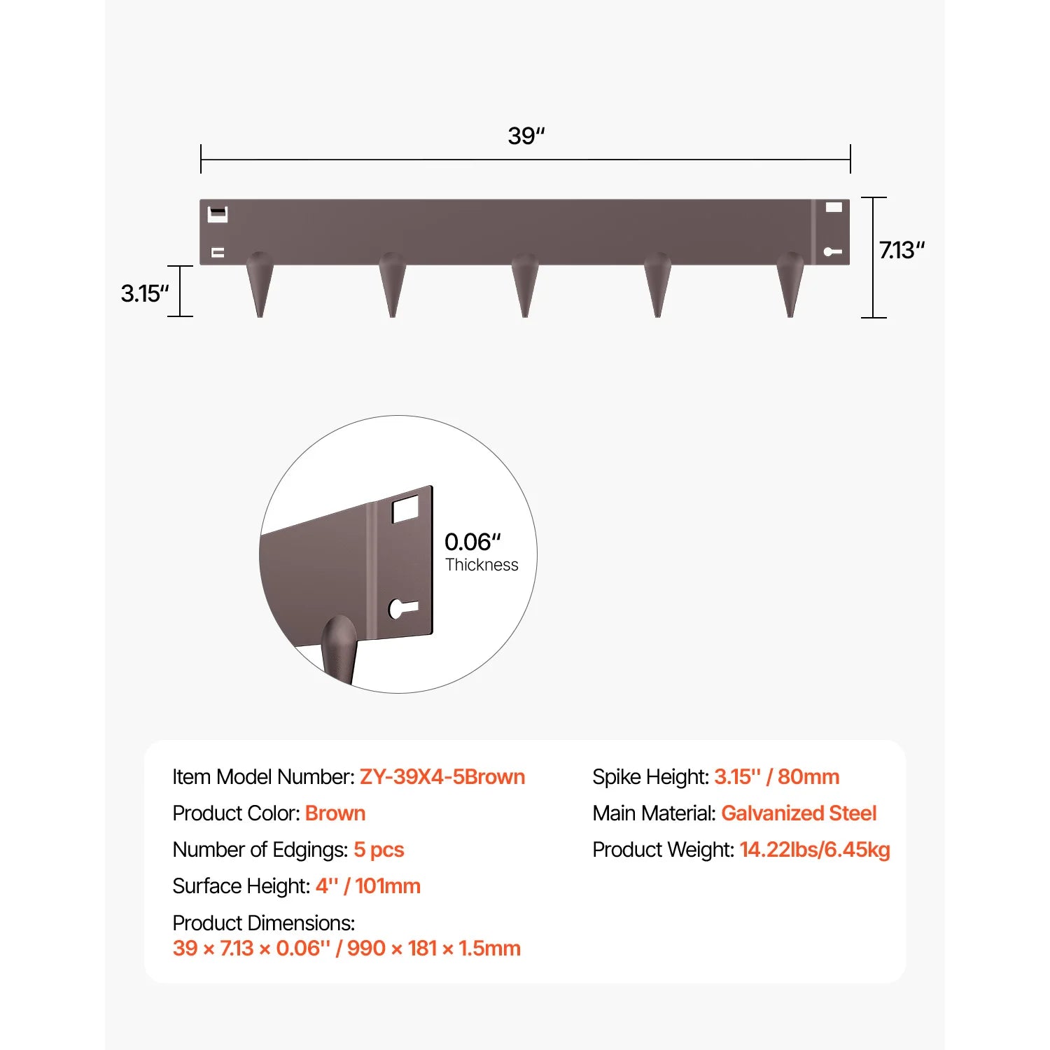 SucceBuy Steel Landscape Edging 5 Pcs 39x3in Rust-Resistant Metal Landscape Edging Bendable Garden Border Heavy Duty Lawn Edging
