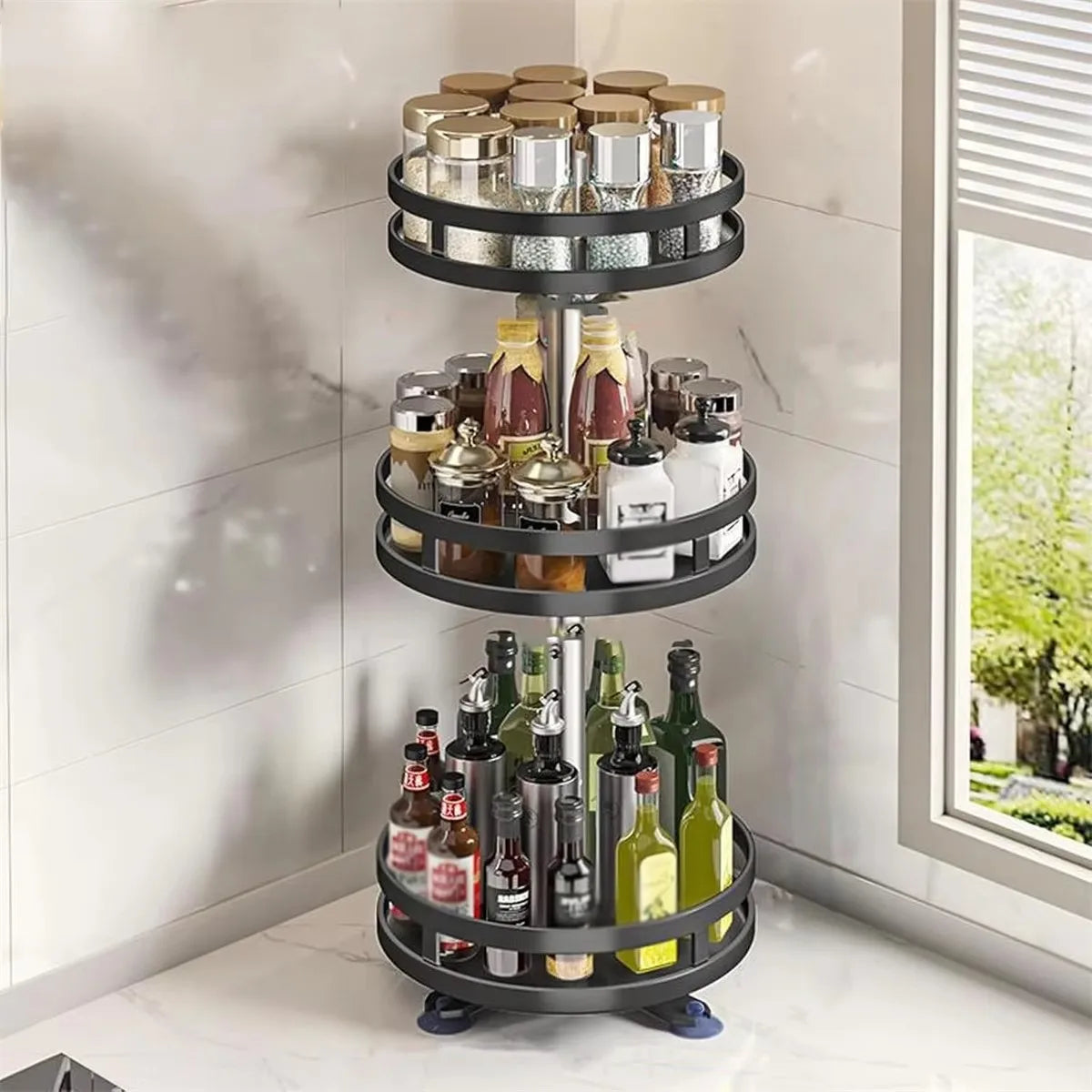 Portaspezie da cucina con piatto girevole a 360 gradi per riporre gli oggetti in modo efficiente e averli a portata di mano